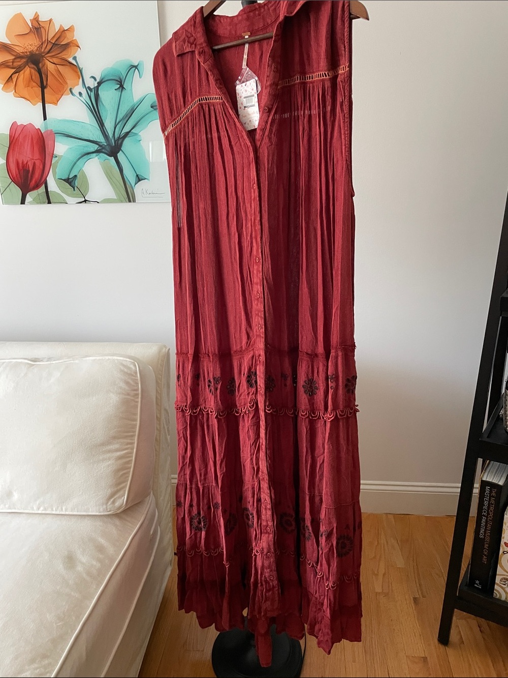 Free People Textured Sleeveless Maxi Dress in Rust Red